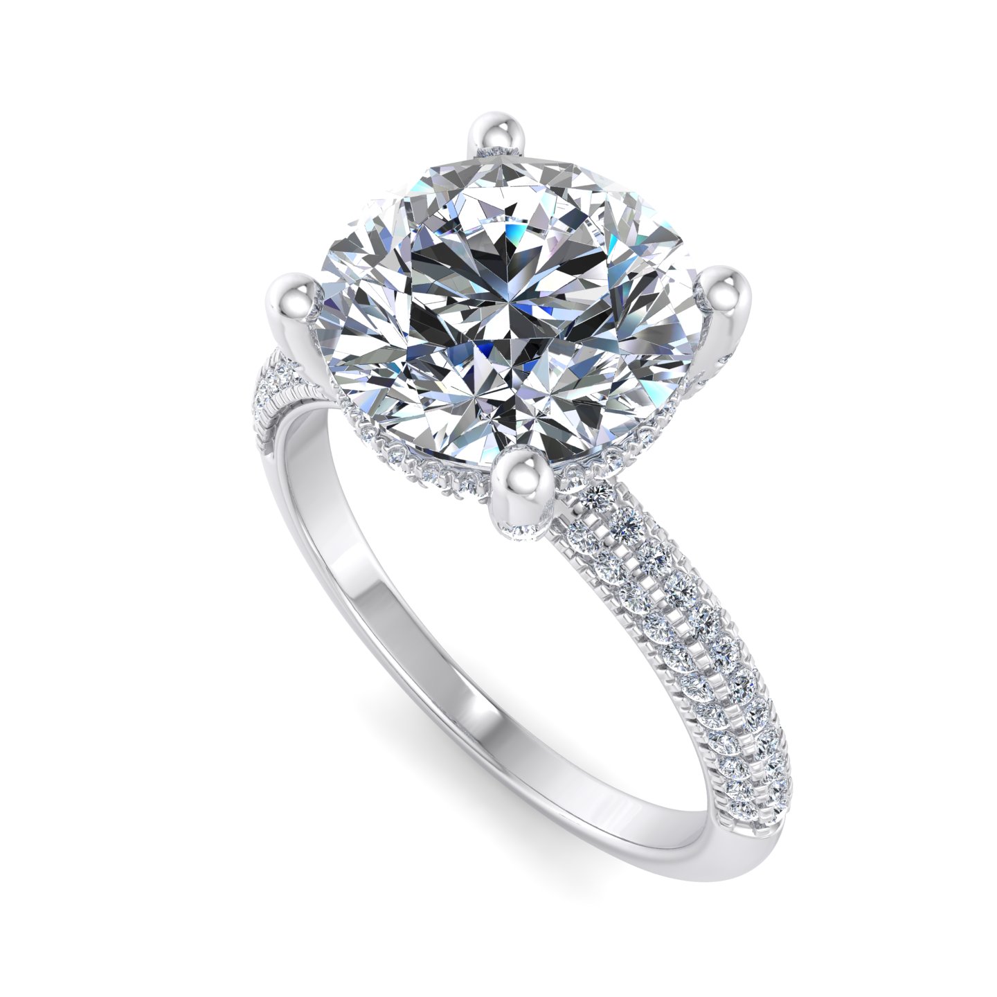 Korman Signature Kira Triple Pave Engagement Ring Setting with Hidden Halo